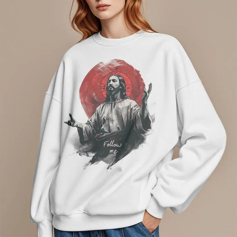 Christianartworkshop Classic Style Jesus Halo Follow Me Fleece Lined Polyester Sweatshirt sold by Christian Art Workshop product image thumbnail 5