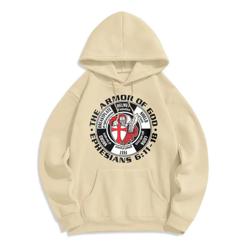 Christianartworkshop Modern Colored Style Crusader Knight Armor of God Fleece Lined Polyester Hoodie sold by Christian Art Workshop