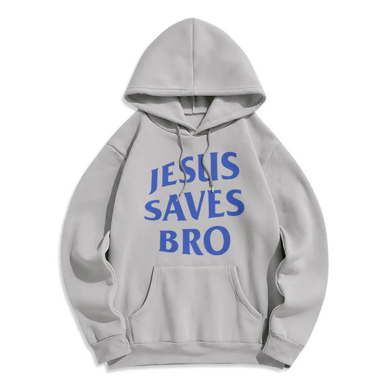 Christianartworkshop Quotation Style Jesus Saves Bro Proud Faith Fleece Lined Polyester Hoodie sold by Christian Art Workshop