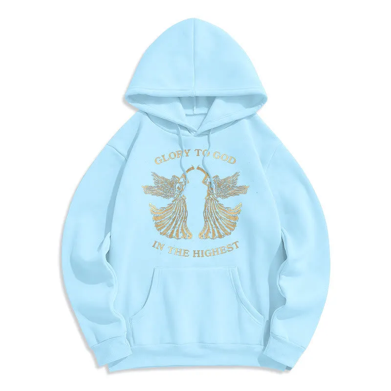 Christianartworkshop Classic Style Glory To God In The Highest Angel Fleece Lined Polyester Hoodie sold by Christian Art Workshop