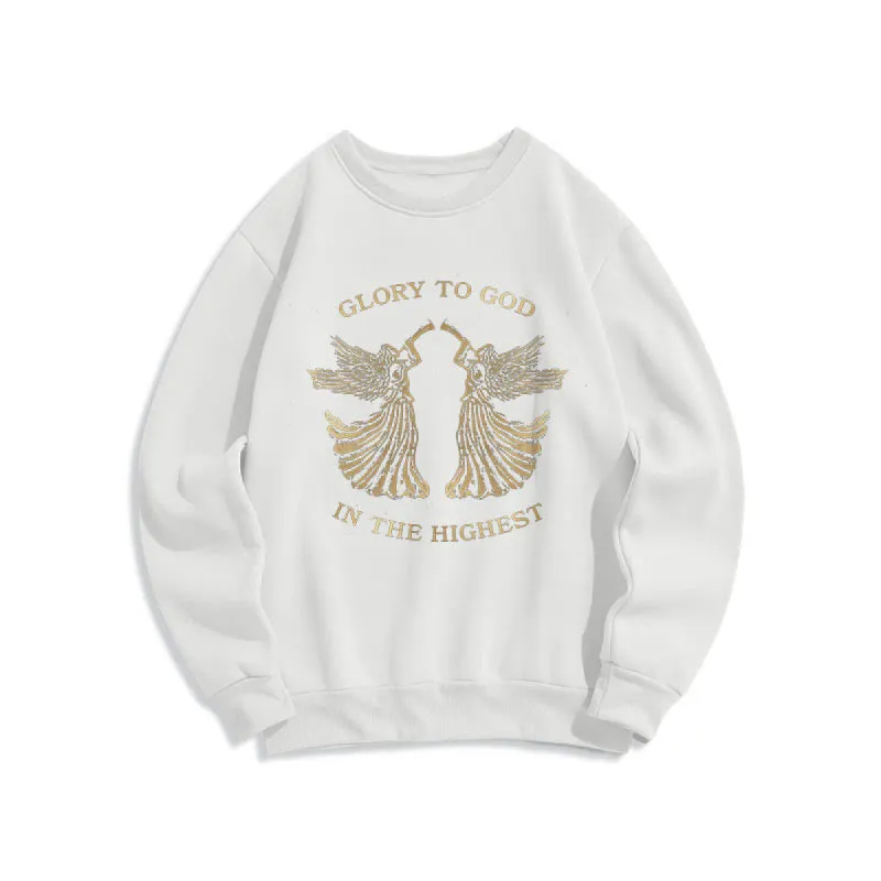 Christianartworkshop Classic Style Glory To God In The Highest Angel Fleece Lined Polyester Sweatshirt sold by Christian Art Workshop