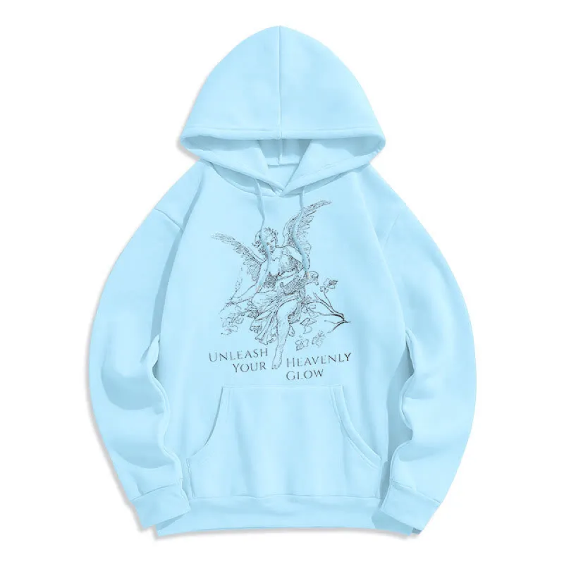 Christianartworkshop Classic Style Angel Unleash Your Heavenly Glow Fleece Lined Polyester Hoodie sold by Christian Art Workshop