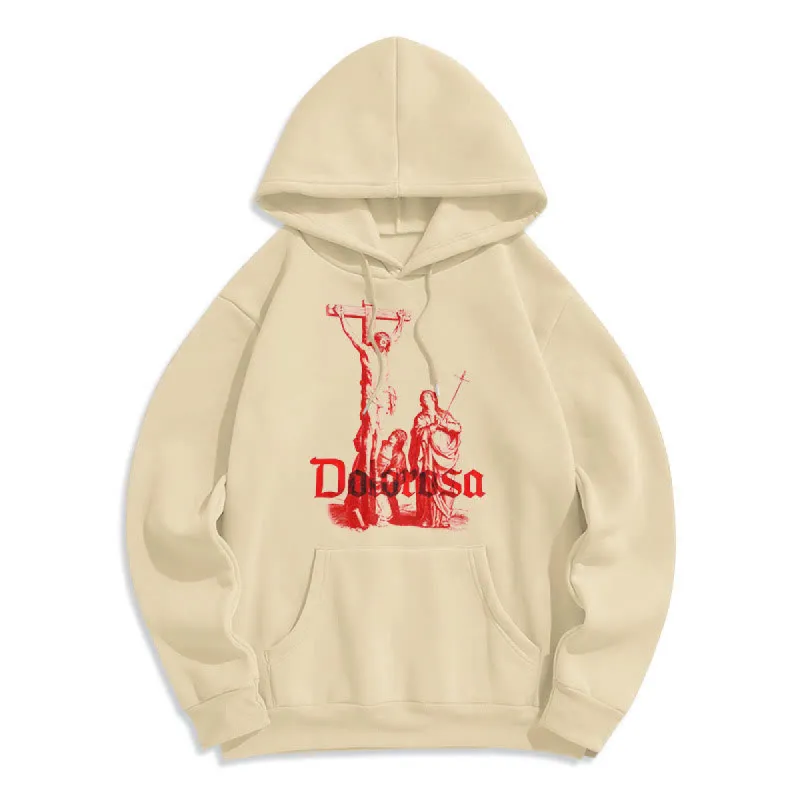 Christianartworkshop Classic Style Dolorosa Crucifix Jesus Sacred Faith Fleece Lined Polyester Hoodie sold by Christian Art Workshop
