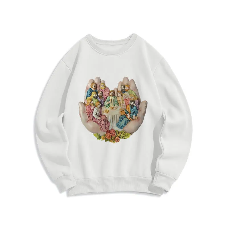 Christianartworkshop Modern Colored Style Last Supper in God's Hands Fleece Lined Polyester Sweatshirt sold by Christian Art Workshop