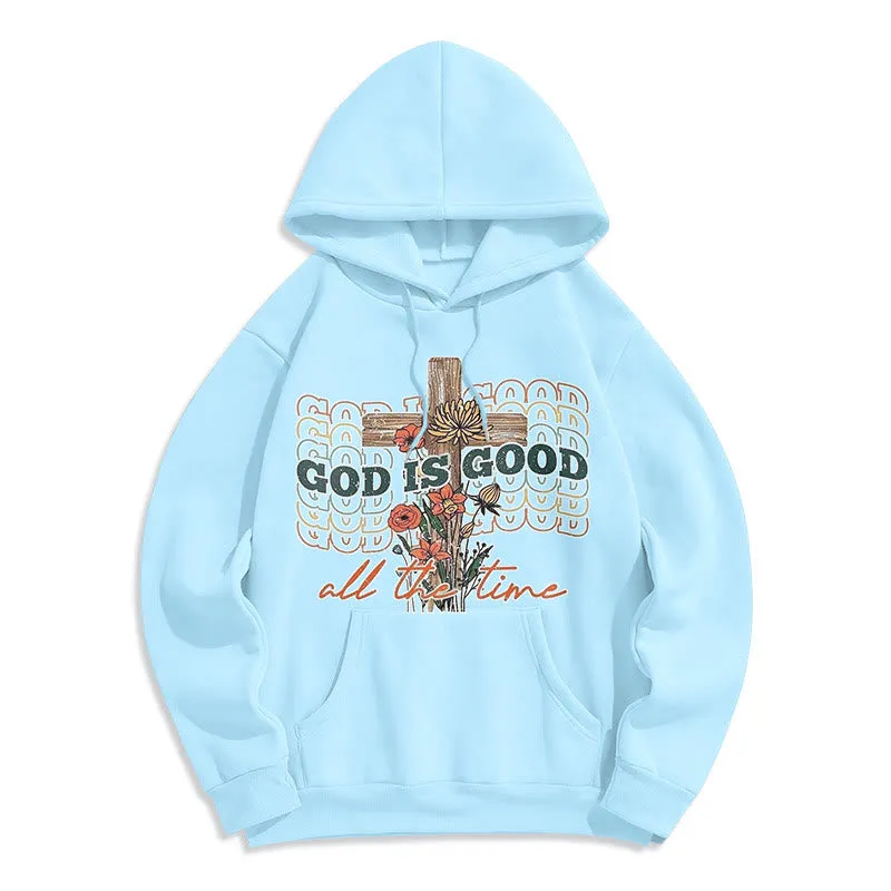 Christianartworkshop Classic Colored Style God is Good All the Time Fleece Lined Polyester Hoodie sold by Christian Art Workshop