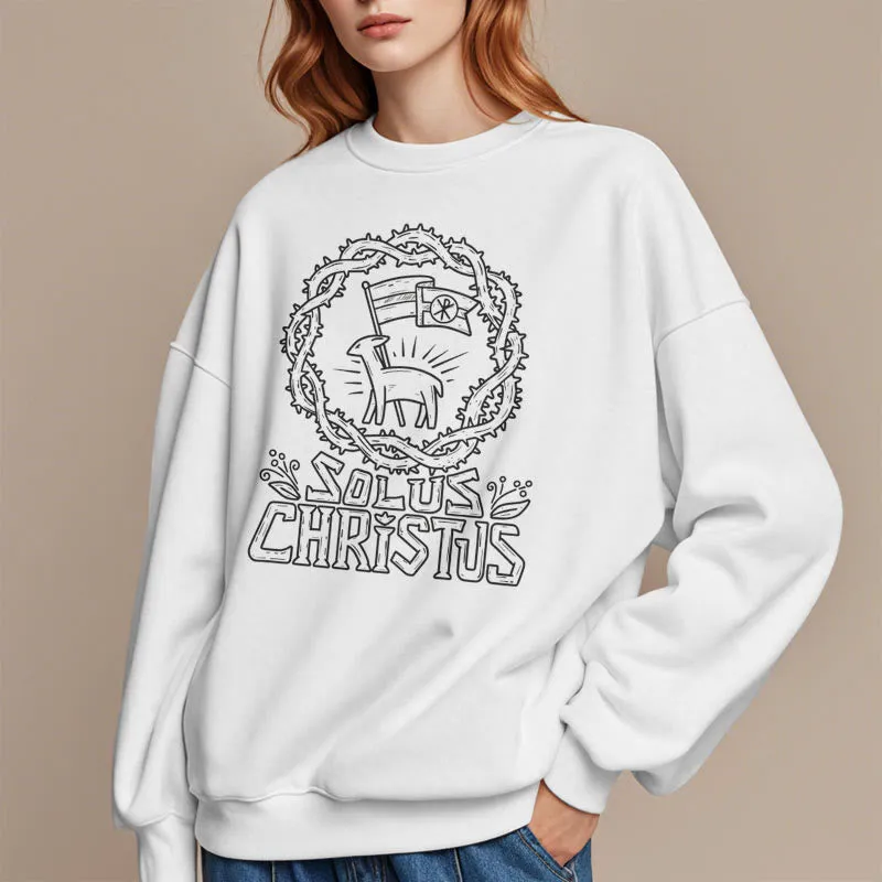 Christianartworkshop Modern Style Solus Christus Lamb Fleece Lined Polyester Sweatshirt sold by Christian Art Workshop product image thumbnail 5