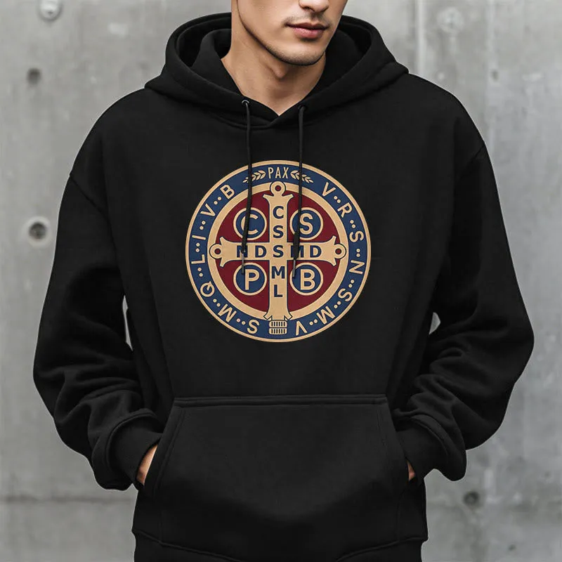 Christianartworkshop Classic Colored Style St. Benedict Protector Fleece Lined Polyester Hoodie sold by Christian Art Workshop product image thumbnail 5