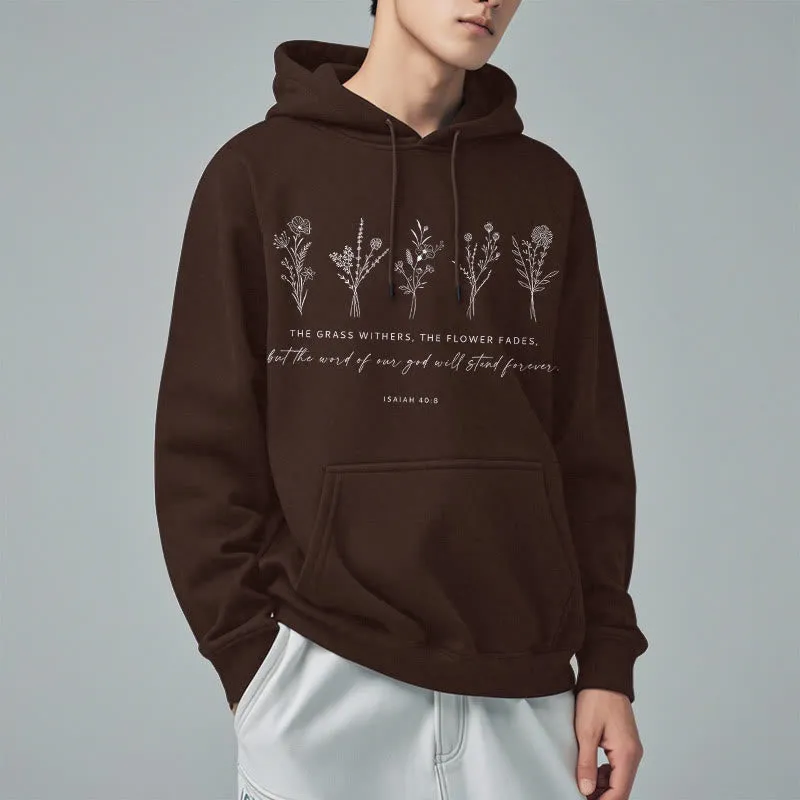 Christianartworkshop Quotation Style Isaiah 40:8 Floral Forever Fleece Lined Polyester Hoodie sold by Christian Art Workshop product image thumbnail 2