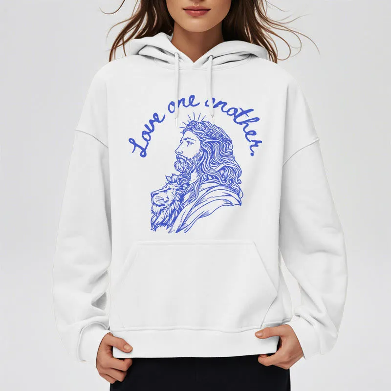 Christianartworkshop Classic Style Love One Another Jesus Fleece Lined Polyester Hoodie sold by Christian Art Workshop product image thumbnail 3