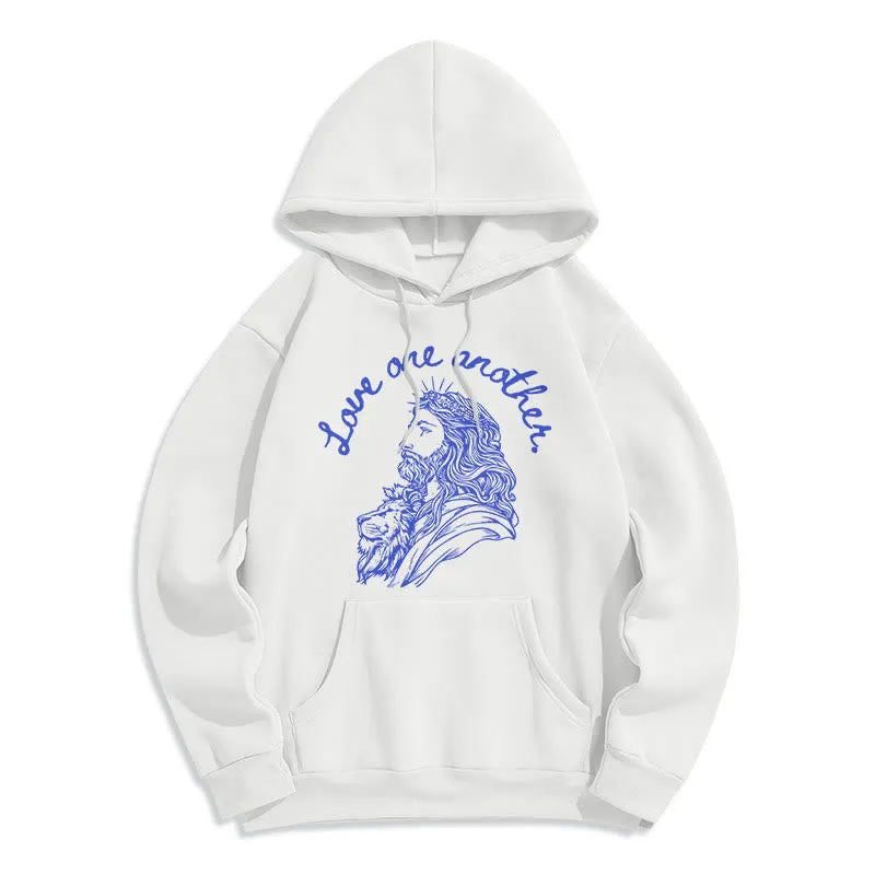Christianartworkshop Classic Style Love One Another Jesus Fleece Lined Polyester Hoodie sold by Christian Art Workshop