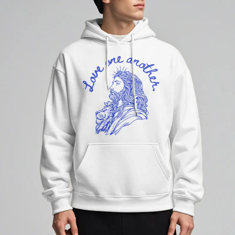 Christianartworkshop Classic Style Love One Another Jesus Fleece Lined Polyester Hoodie sold by Christian Art Workshop product image thumbnail 2
