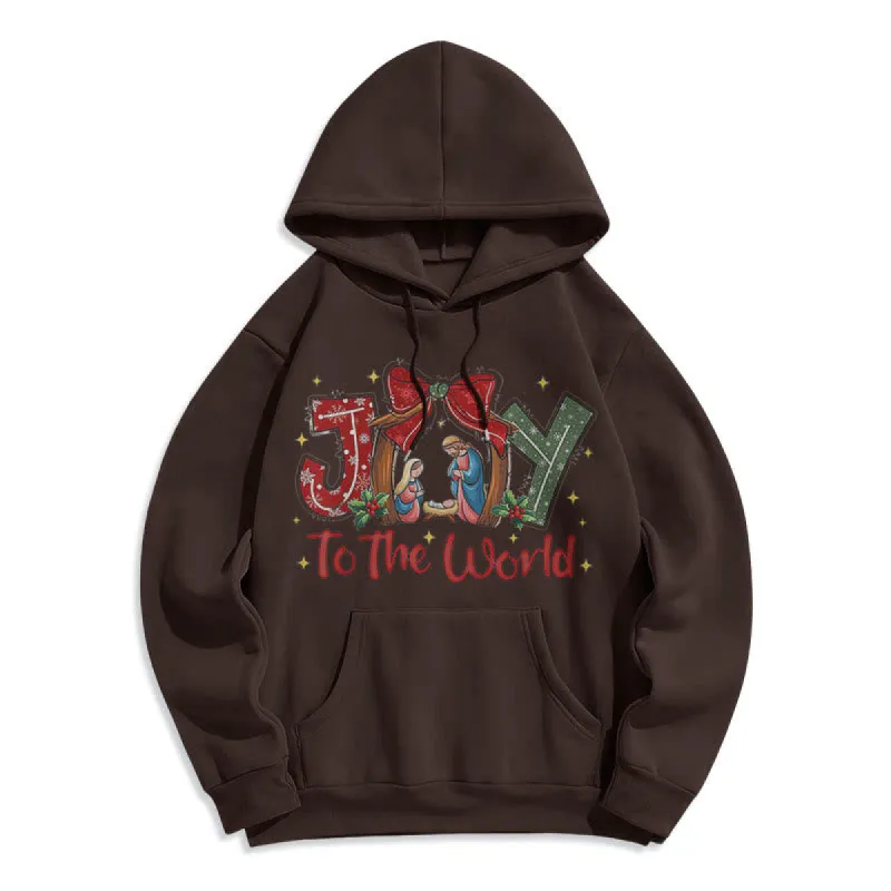 Christianartworkshop Colored Style Joy To The World Nativity Scene Fleece Lined Polyester Hoodie sold by Christian Art Workshop