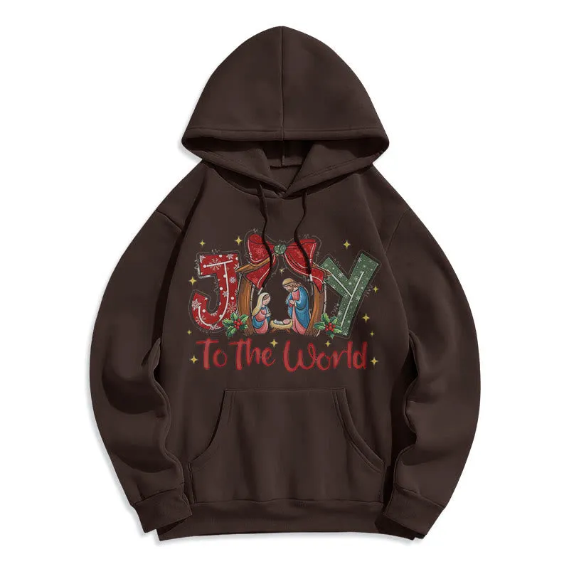 Christianartworkshop Colored Style Joy To The World Nativity Scene Fleece Lined Polyester Hoodie sold by Christian Art Workshop