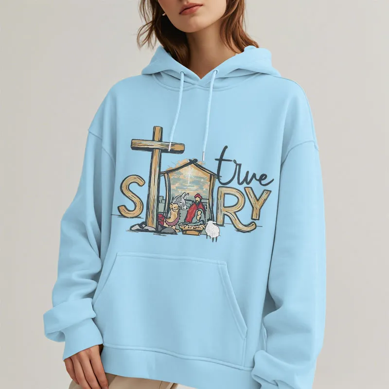 Christianartworkshop Modern Style True Story Nativity Scene Fleece Lined Polyester Hoodie sold by Christian Art Workshop product image thumbnail 3