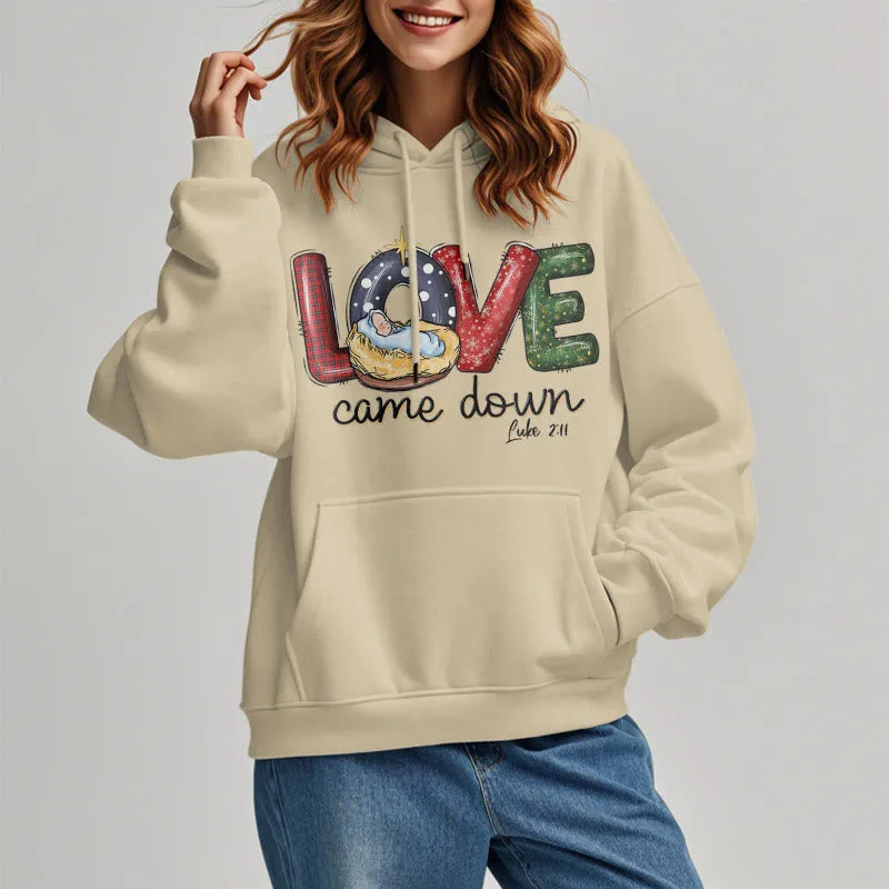 Christianartworkshop Colored Style Love Came Down Christmas Fleece Lined Polyester Hoodie sold by Christian Art Workshop product image thumbnail 3