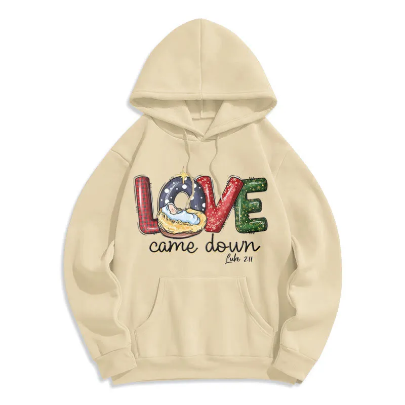 Christianartworkshop Colored Style Love Came Down Christmas Fleece Lined Polyester Hoodie sold by Christian Art Workshop