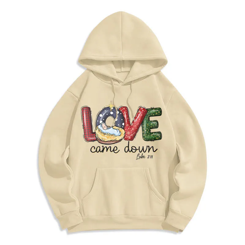 Christianartworkshop Colored Style Love Came Down Christmas Fleece Lined Polyester Hoodie sold by Christian Art Workshop