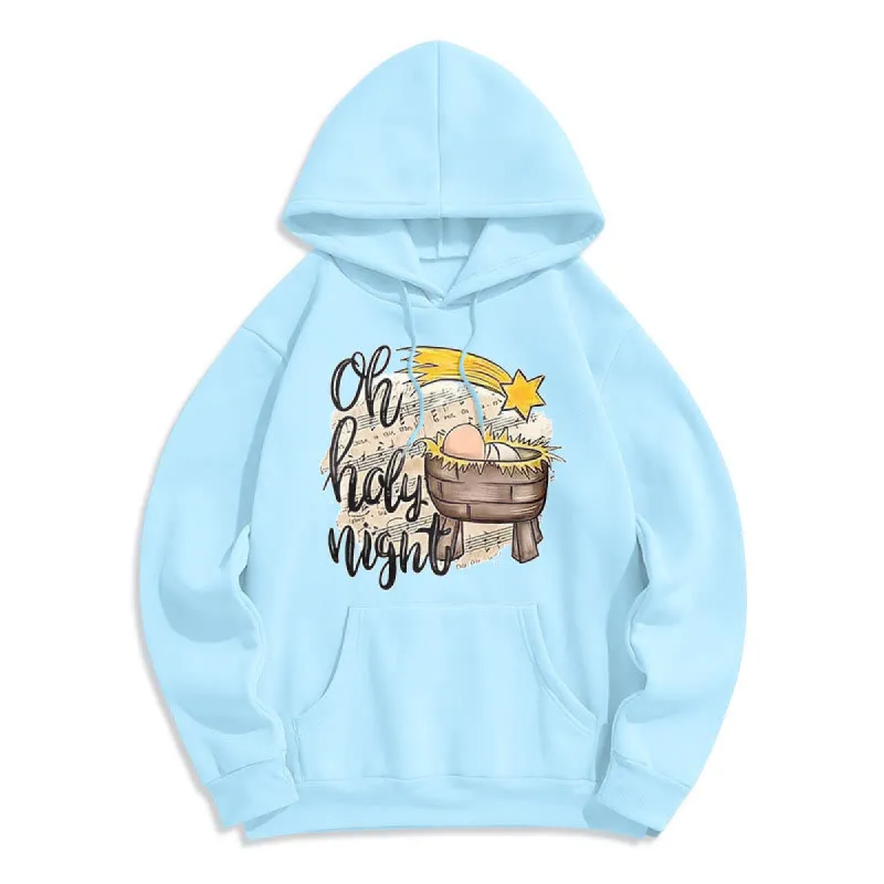 Christianartworkshop Colored Style Holy Night Cradle Nativity Scene Fleece Lined Polyester Hoodie sold by Christian Art Workshop