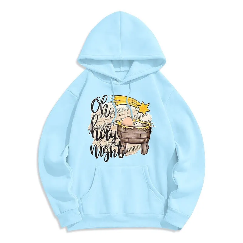 Christianartworkshop Colored Style Holy Night Cradle Nativity Scene Fleece Lined Polyester Hoodie sold by Christian Art Workshop