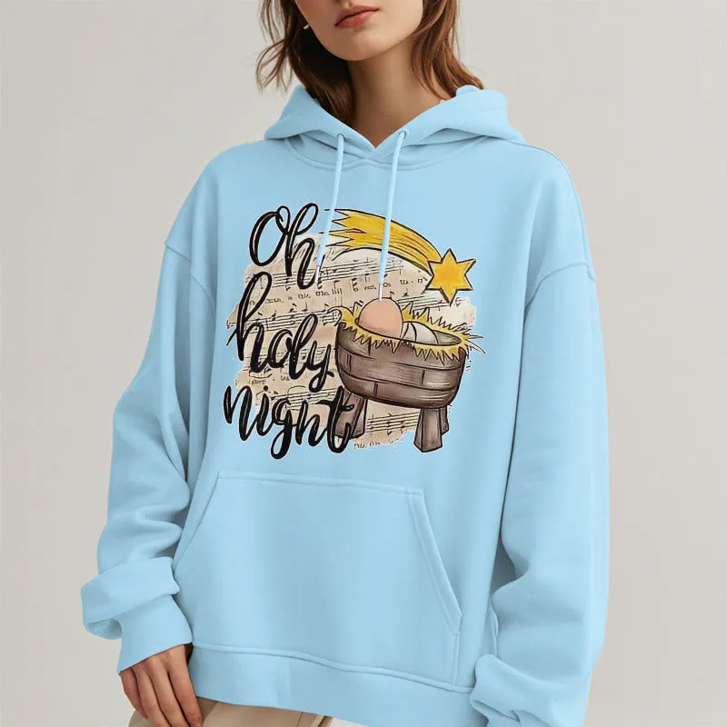 Christianartworkshop Colored Style Holy Night Cradle Nativity Scene Fleece Lined Polyester Hoodie sold by Christian Art Workshop product image thumbnail 2