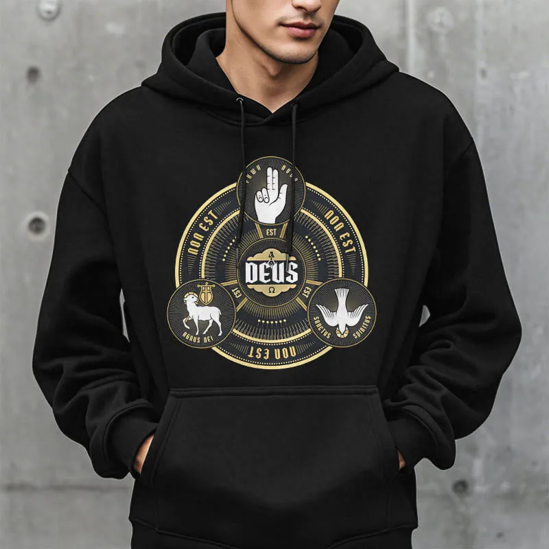 Christianartworkshop Classic Style Holy Trinity Deus Emblem Fleece Lined Polyester Hoodie sold by Christian Art Workshop product image thumbnail 2