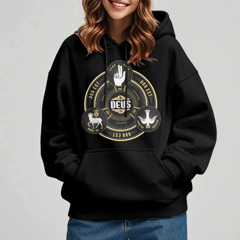 Christianartworkshop Classic Style Holy Trinity Deus Emblem Fleece Lined Polyester Hoodie sold by Christian Art Workshop product image thumbnail 3