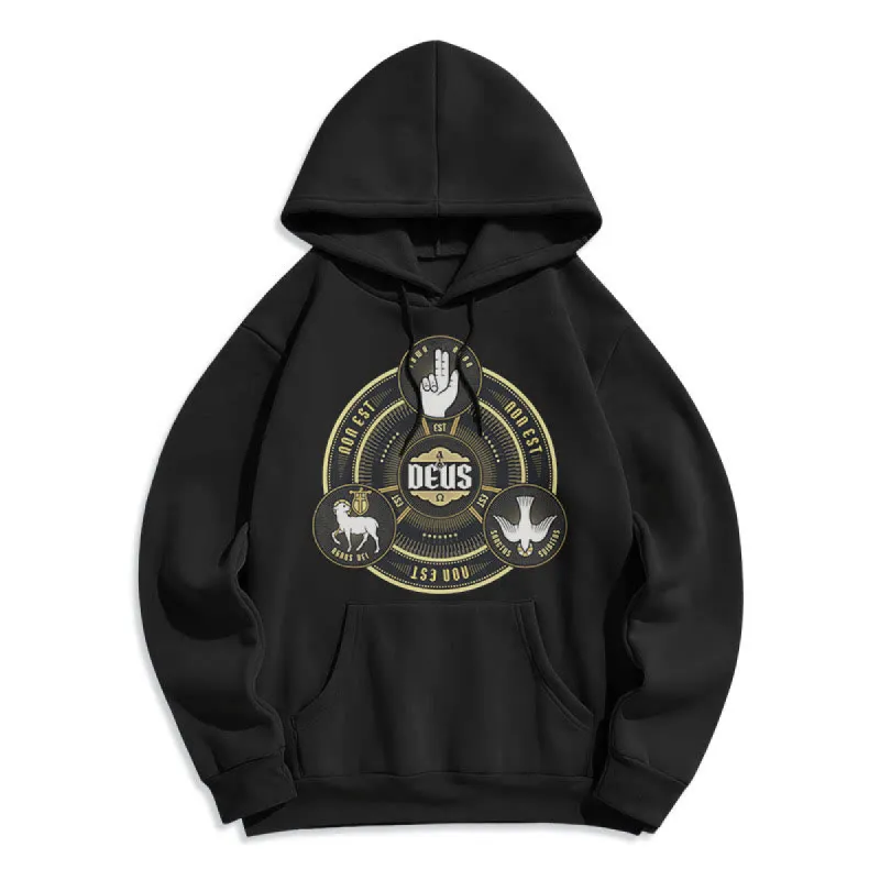 Christianartworkshop Classic Style Holy Trinity Deus Emblem Fleece Lined Polyester Hoodie sold by Christian Art Workshop