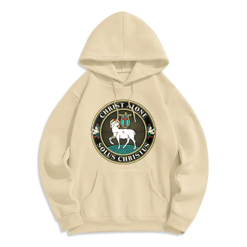 Christianartworkshop Modern Style Christ Alone Lamb of God Fleece Lined Polyester Hoodie sold by Christian Art Workshop