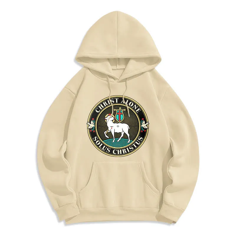 Christianartworkshop Modern Style Christ Alone Lamb of God Fleece Lined Polyester Hoodie sold by Christian Art Workshop