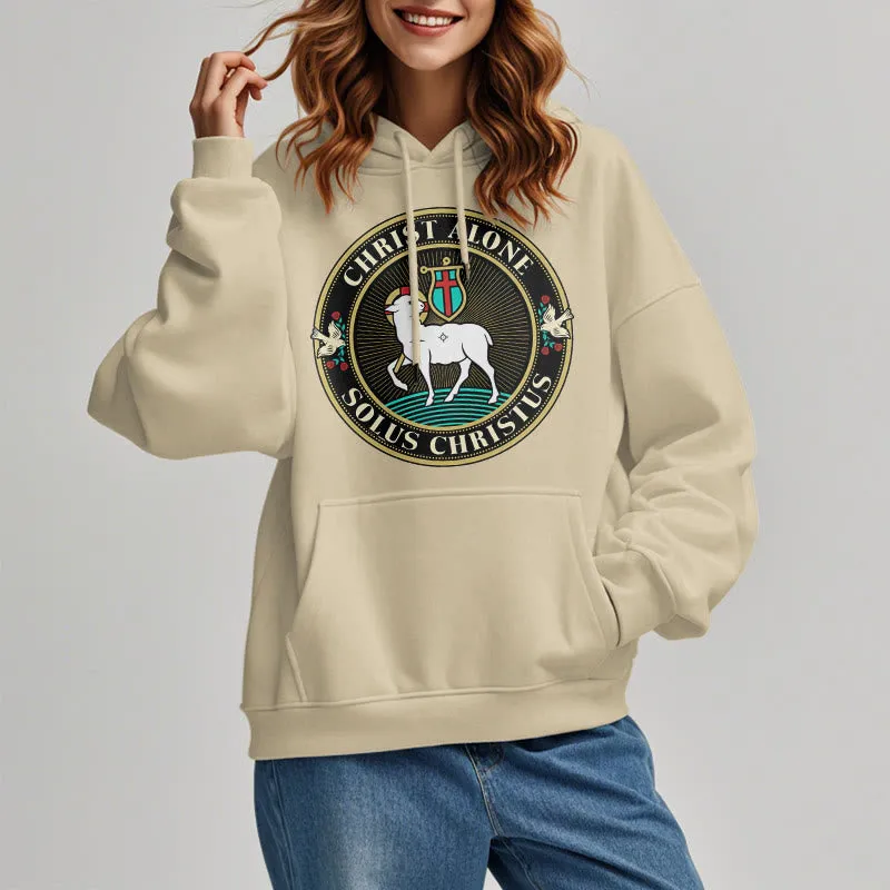 Christianartworkshop Modern Style Christ Alone Lamb of God Fleece Lined Polyester Hoodie sold by Christian Art Workshop product image thumbnail 3