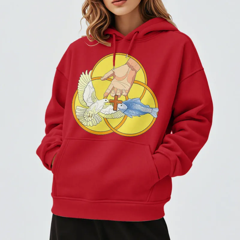 Christianartworkshop Colored Style The Holy Trinity Cross Emblem Fleece Lined Polyester Hoodie sold by Christian Art Workshop product image thumbnail 2