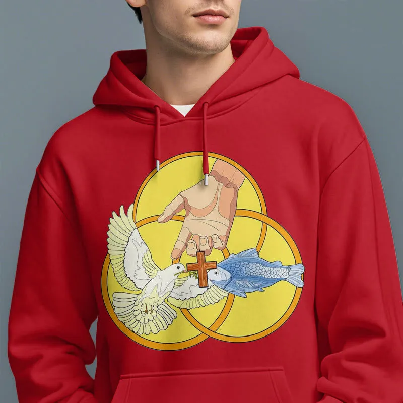 Christianartworkshop Colored Style The Holy Trinity Cross Emblem Fleece Lined Polyester Hoodie sold by Christian Art Workshop product image thumbnail 3