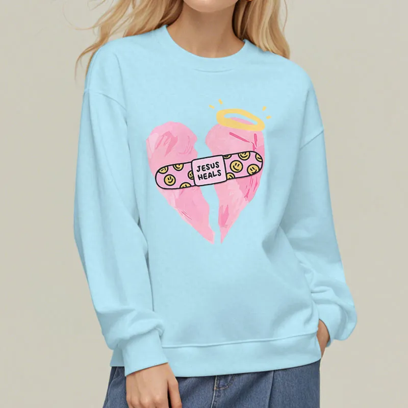 Christianartworkshop Colored Style Jesus Heals Broken Heart Fleece Lined Polyester Sweatshirt sold by Christian Art Workshop product image thumbnail 3