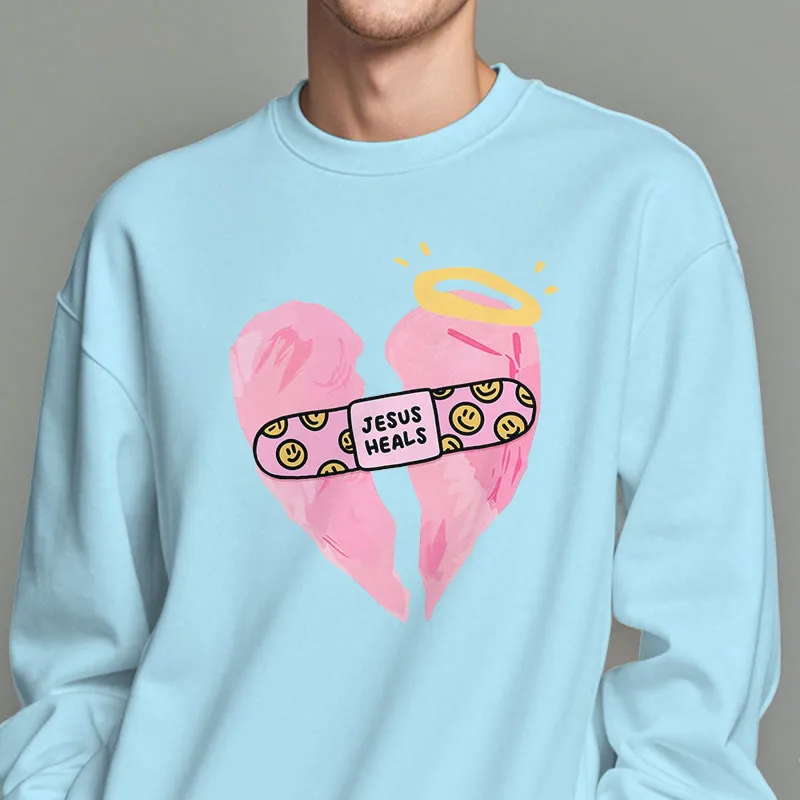 Christianartworkshop Colored Style Jesus Heals Broken Heart Fleece Lined Polyester Sweatshirt sold by Christian Art Workshop product image thumbnail 2