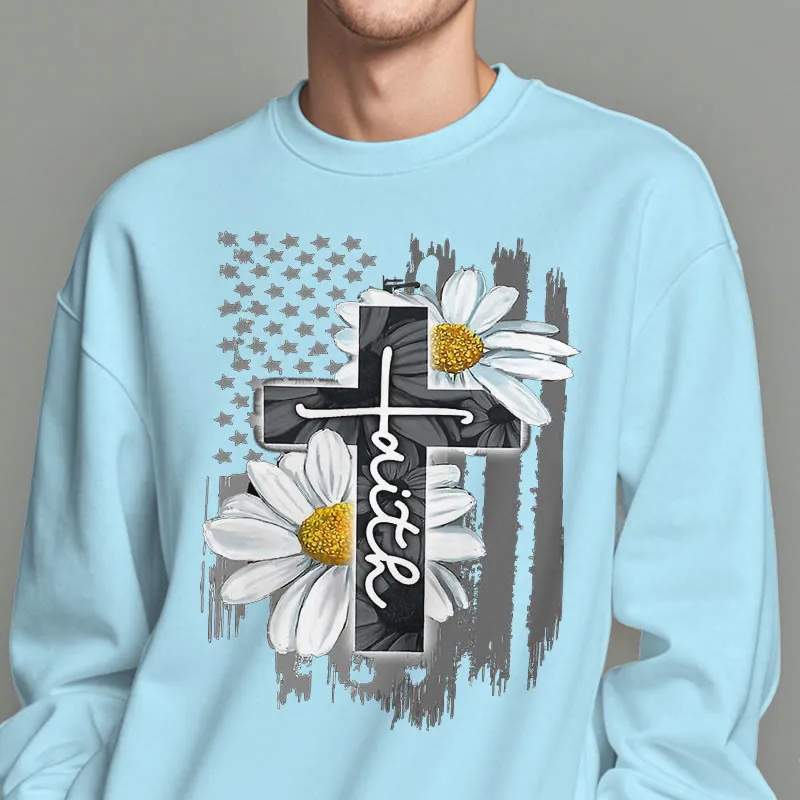 Christianartworkshop Modern Style Faith Cross and Daisies Fleece Lined Polyester Sweatshirt sold by Christian Art Workshop product image thumbnail 2