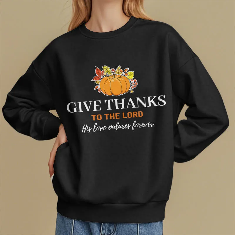Christianartworkshop Modern Style Give Thanks to the Lord Pumpkin Fleece Lined Polyester Sweatshirt sold by Christian Art Workshop product image thumbnail 3