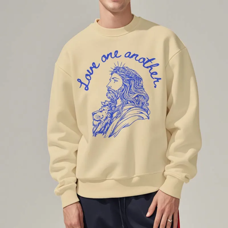 Christianartworkshop Classic Style Love One Another Jesus Fleece Lined Polyester Sweatshirt sold by Christian Art Workshop product image thumbnail 2