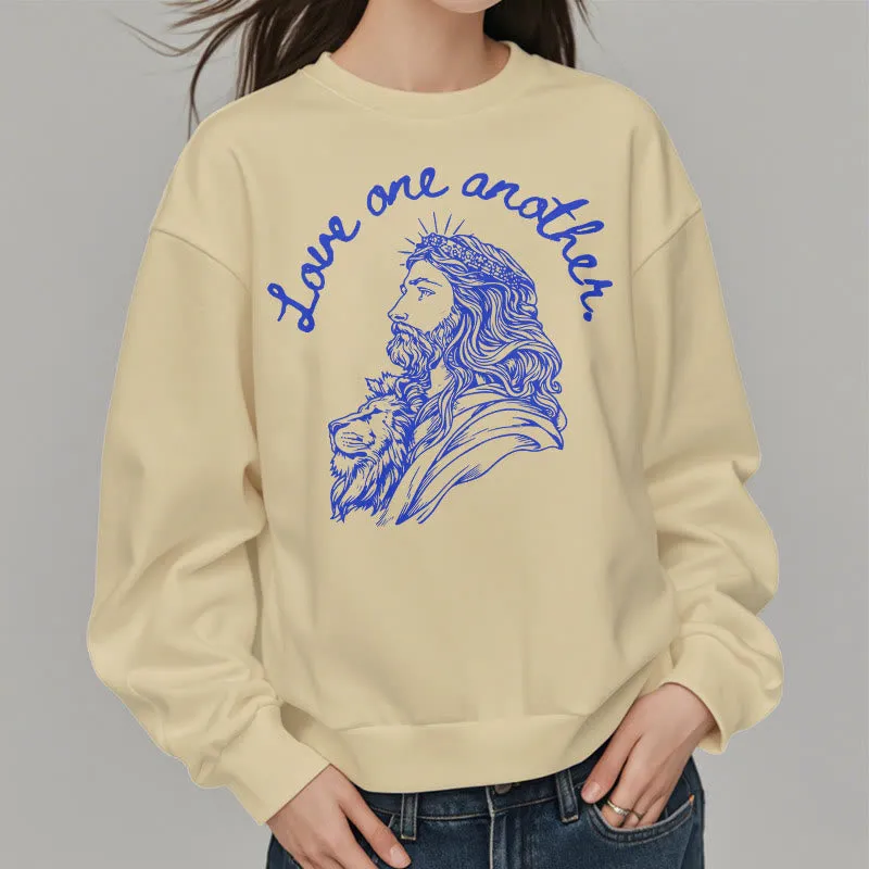 Christianartworkshop Classic Style Love One Another Jesus Fleece Lined Polyester Sweatshirt sold by Christian Art Workshop product image thumbnail 3