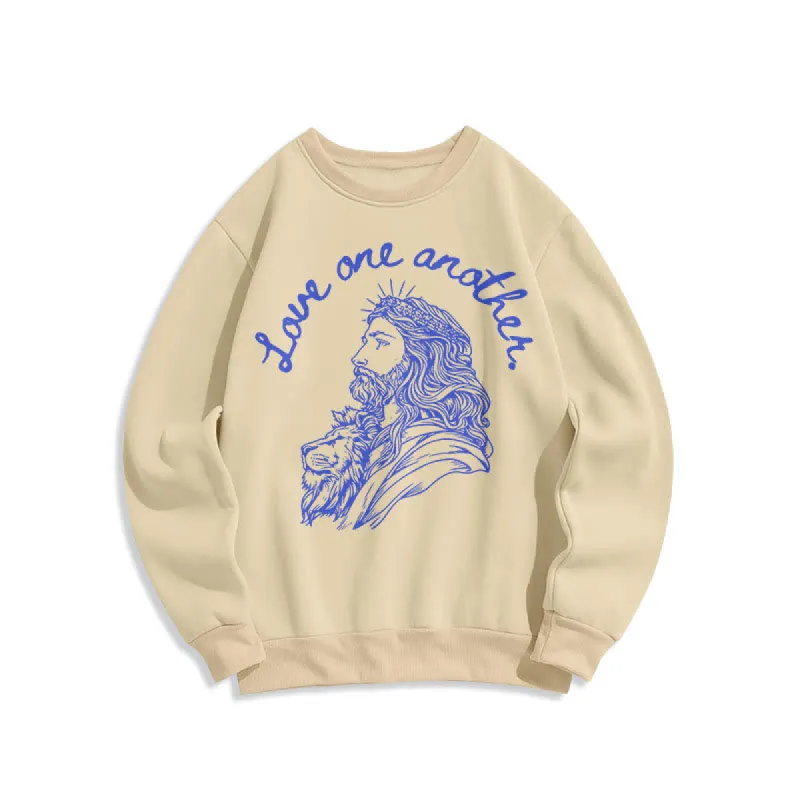 Christianartworkshop Classic Style Love One Another Jesus Fleece Lined Polyester Sweatshirt sold by Christian Art Workshop