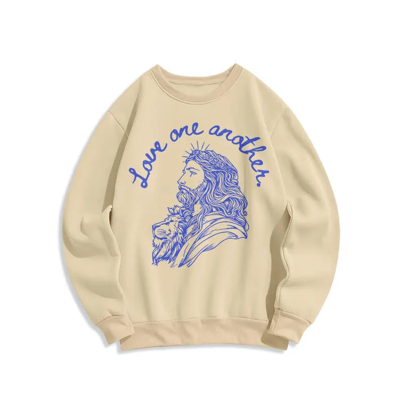 Christianartworkshop Classic Style Love One Another Jesus Fleece Lined Polyester Sweatshirt sold by Christian Art Workshop