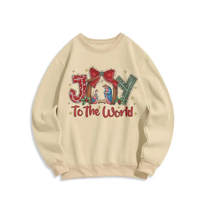 Christianartworkshop Colored Style Joy To The World Nativity Scene Fleece Lined Polyester Sweatshirt sold by Christian Art Workshop