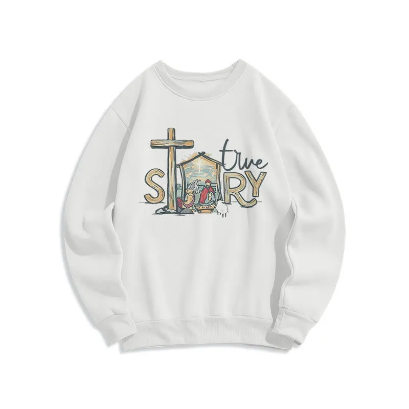 Christianartworkshop Modern Style True Story Nativity Scene Fleece Lined Polyester Sweatshirt sold by Christian Art Workshop
