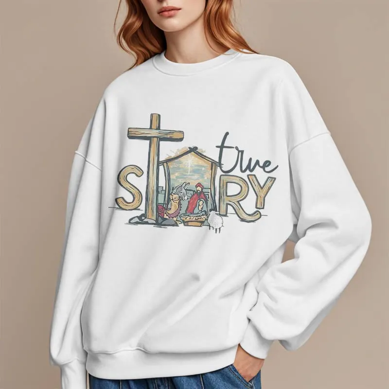 Christianartworkshop Modern Style True Story Nativity Scene Fleece Lined Polyester Sweatshirt sold by Christian Art Workshop product image thumbnail 2