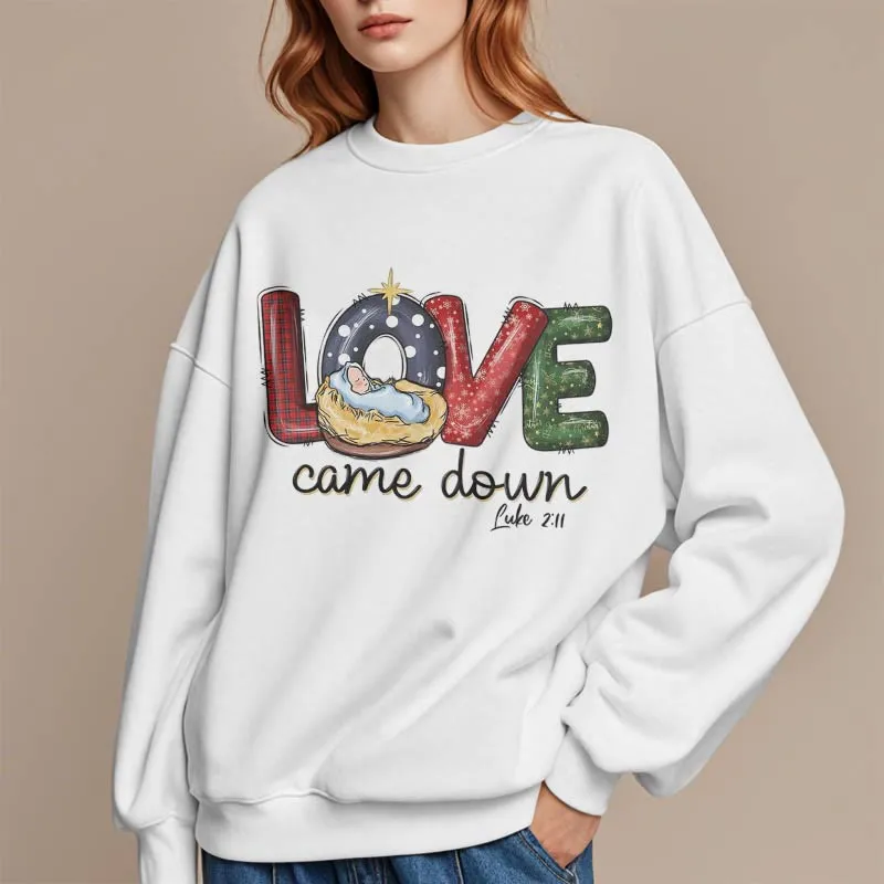 Christianartworkshop Colored Style Love Came Down Christmas Fleece Lined Polyester Sweatshirt sold by Christian Art Workshop product image thumbnail 3