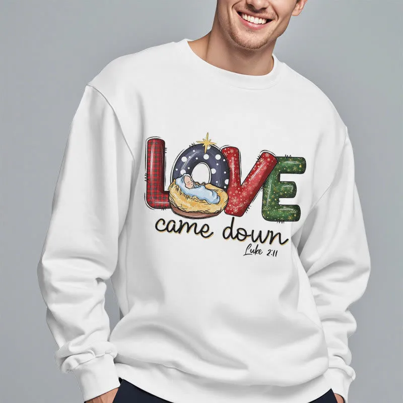 Christianartworkshop Colored Style Love Came Down Christmas Fleece Lined Polyester Sweatshirt sold by Christian Art Workshop product image thumbnail 2