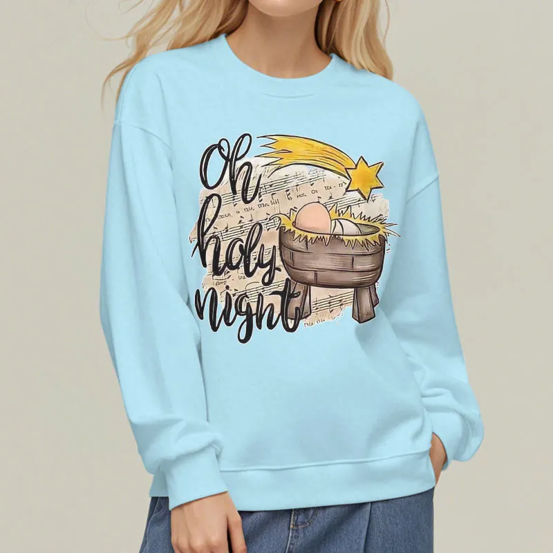 Christianartworkshop Colored Style Holy Night Cradle Nativity Scene Fleece Lined Polyester Sweatshirt sold by Christian Art Workshop product image thumbnail 2