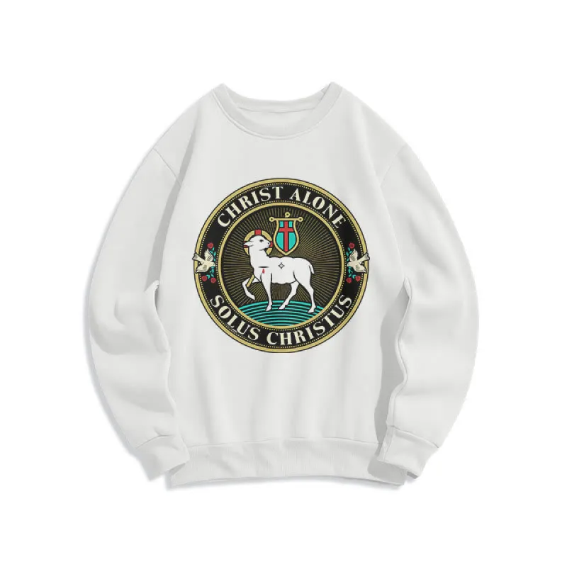 Christianartworkshop Modern Style Christ Alone Lamb of God Fleece Lined Polyester Sweatshirt sold by Christian Art Workshop