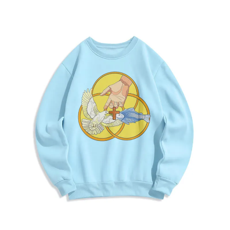 Christianartworkshop Colored Style The Holy Trinity Cross Emblem Fleece Lined Polyester Sweatshirt sold by Christian Art Workshop