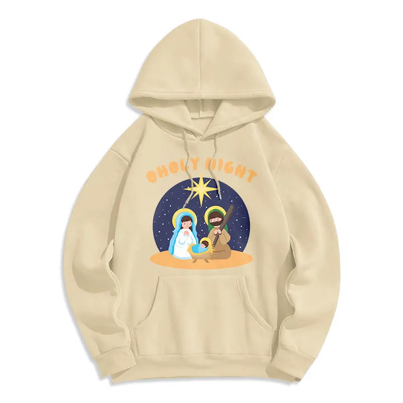 Christianartworkshop Colored Style Holy Night Nativity Scene Fleece Lined Polyester Hoodie sold by Christian Art Workshop