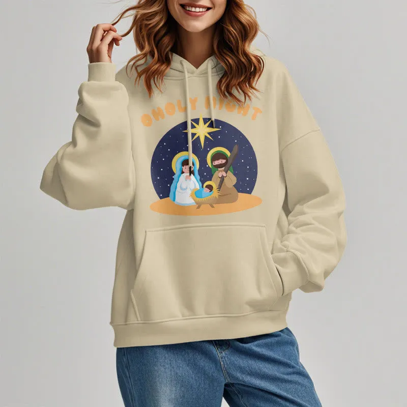 Christianartworkshop Colored Style Holy Night Nativity Scene Fleece Lined Polyester Hoodie sold by Christian Art Workshop product image thumbnail 2